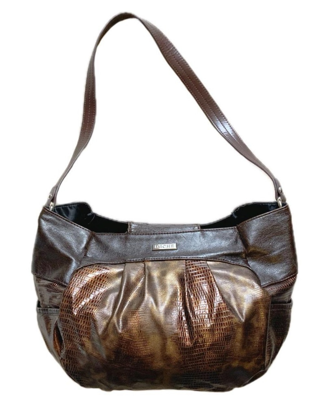 MICHE Large Bronze Faux Snakeskin Shoulder Bag